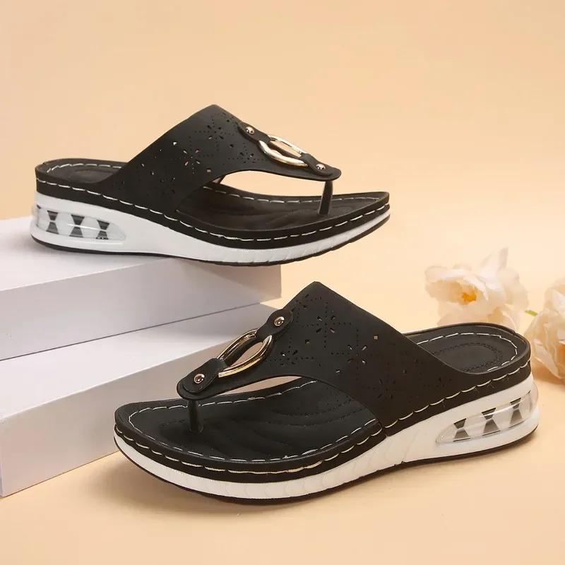 New Hot Selling Summer Solid Color Women's Slippers Casual Fashion Women's Shoes Wedge Heel Air Cushion Bottom Slippers