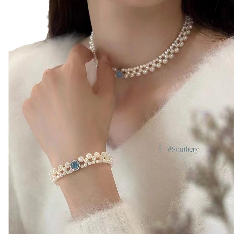 S925 Silver Pink Chalcedony and Pearl Jewelry Set: Bracelet, Necklace, Ring, Earrings - Perfect Gift for Girlfriends & Besties