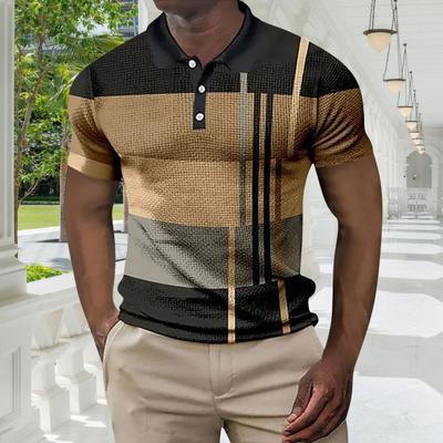 Camisa de Hombre Corte Holgado Color Block Abotonada Cuello Mao Manga Corta Jersey Medio