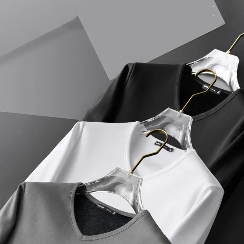 Herren Plüsch Thermisches Langarm T-Shirt Unterhemd Rundhals Shirt Mode Plus Samtgefüttertes T-Shirt