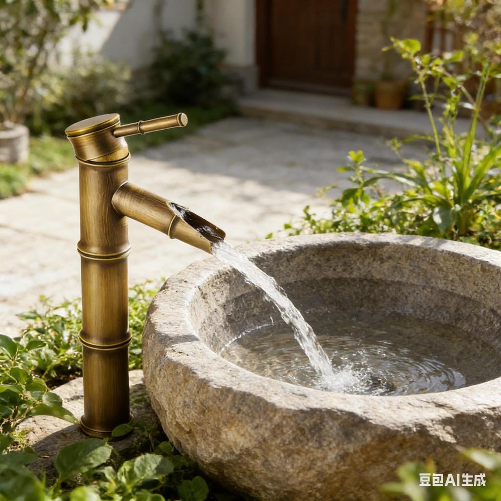 European Antique Bamboo Style Basin Faucet - Solid Copper Vessel Sink Mixer Tap, Hot & Cold Water for Wash Basin