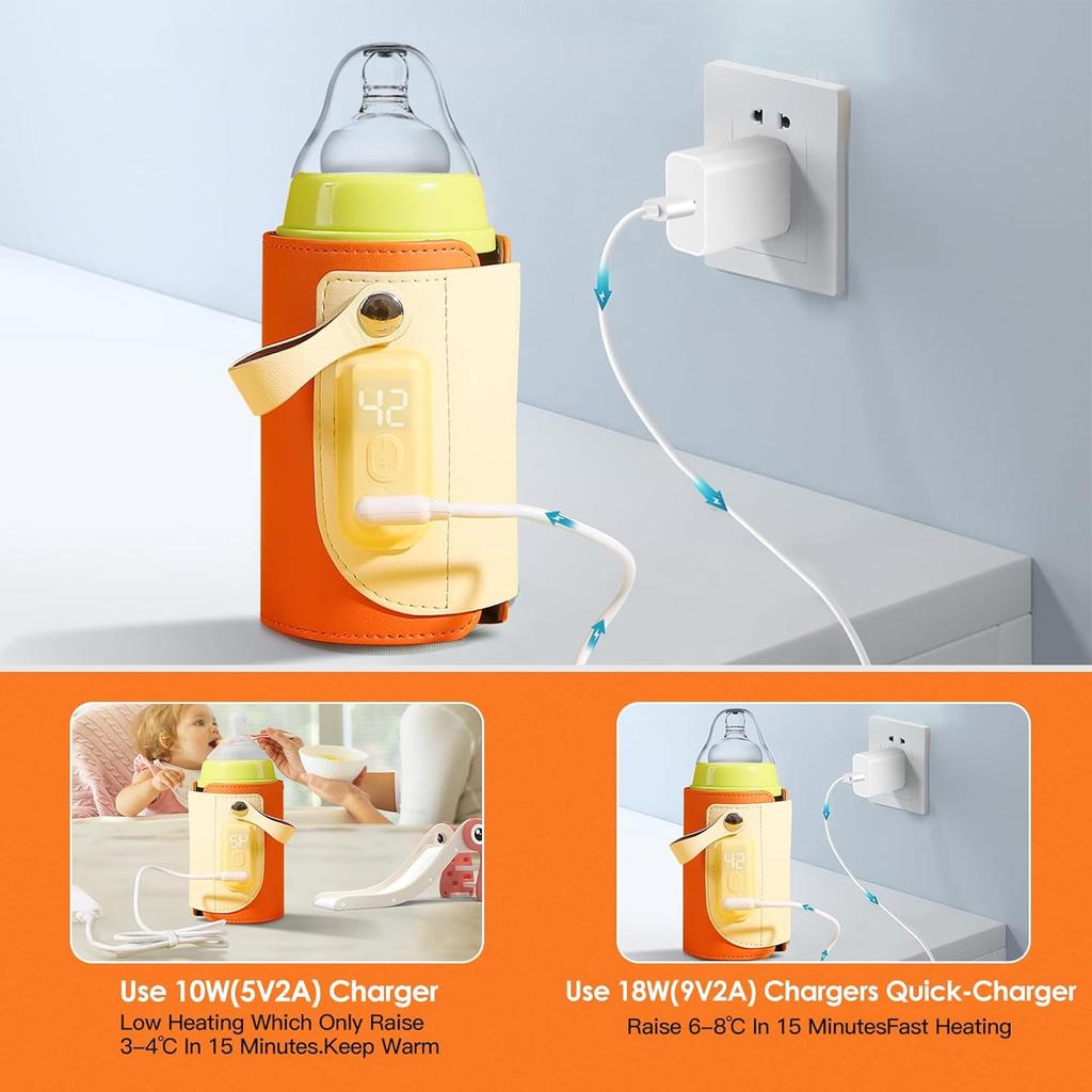Portable Bottle Warmer,Baby Bottle Insulation Cover Bottle Warmer with 18W Quick Charge and LED Display,Adjustable Temperature Control, Handhold Milk
