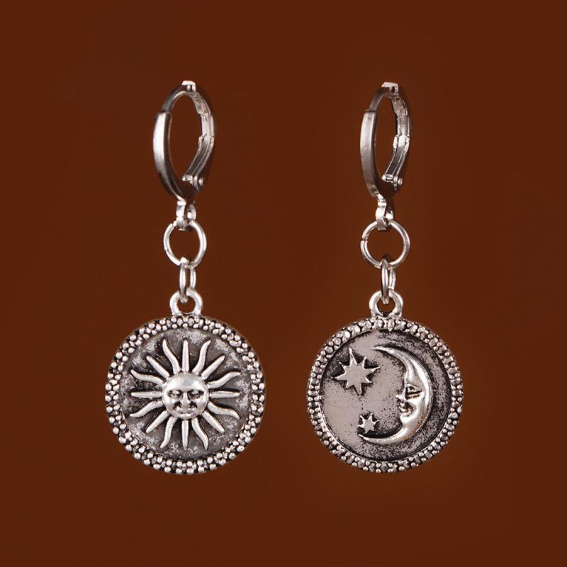 Asymmetrical Sun & Moon Pendant Earrings for Women