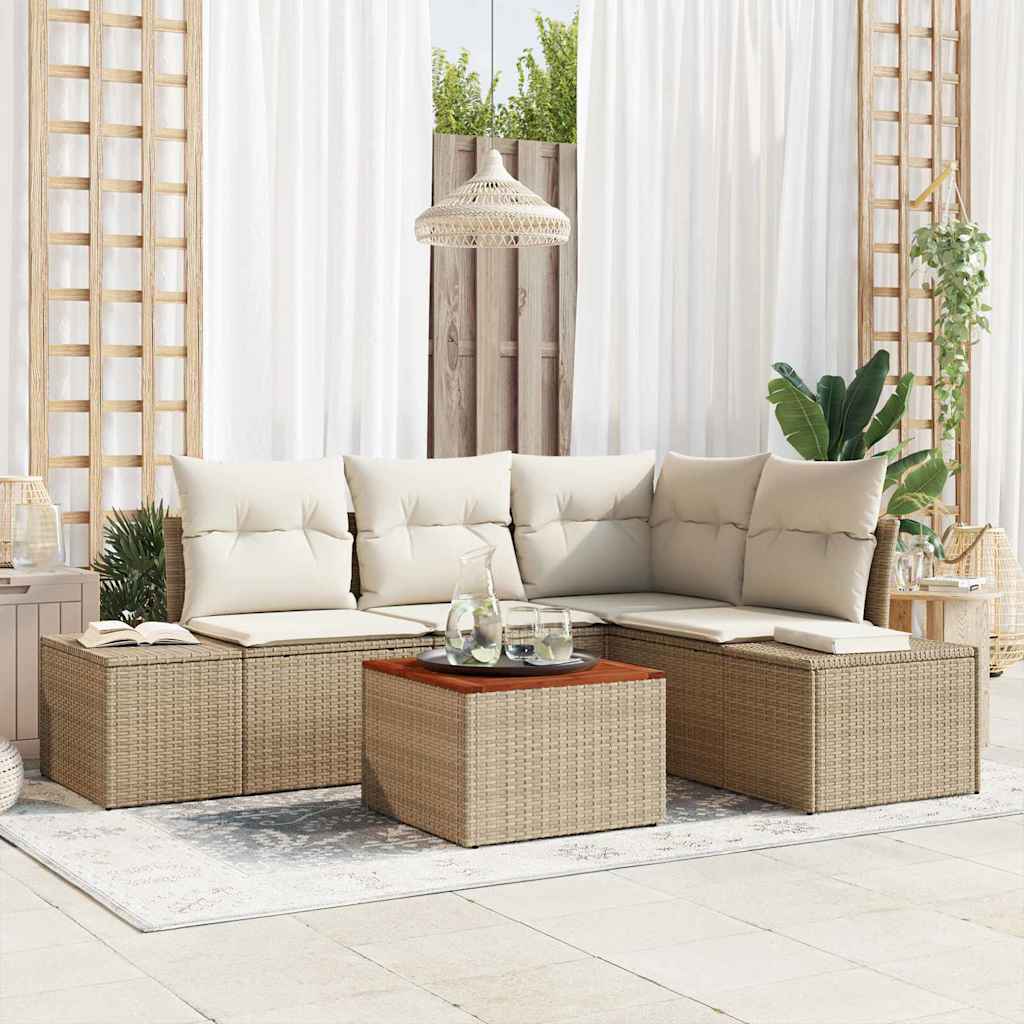 Garden Sofa Set with Storage 5 Pcs Beige and Cream Poly Rattan