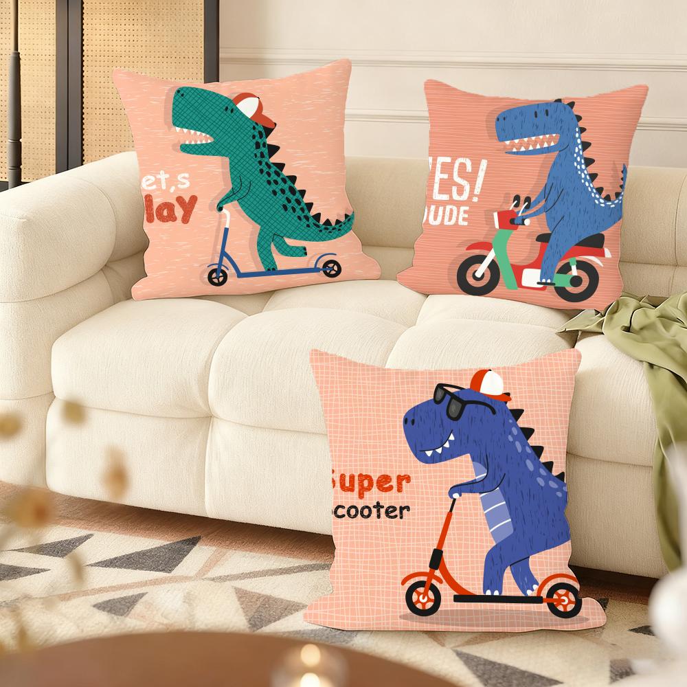 Cartoon Dinosaur Cute Cushion Cover Soft Plush DoubleSided Printed Sofa Pillow Cushion Cover  Cozy AllSeason Decor Gift