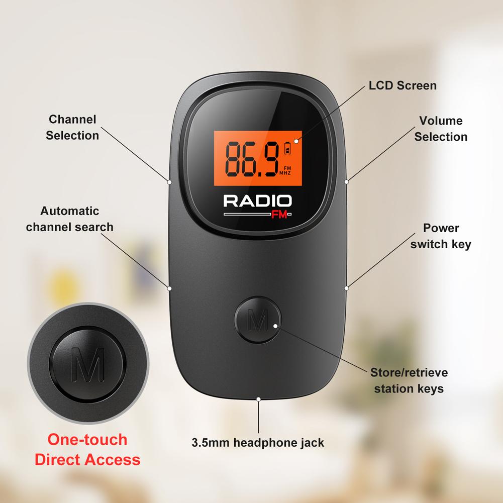FM Radio Digital Tuning Mini Radio with 3.5mm Jack Earphone Battery Operated Pocket Radio with Clip for Outdoor Walking Jogging