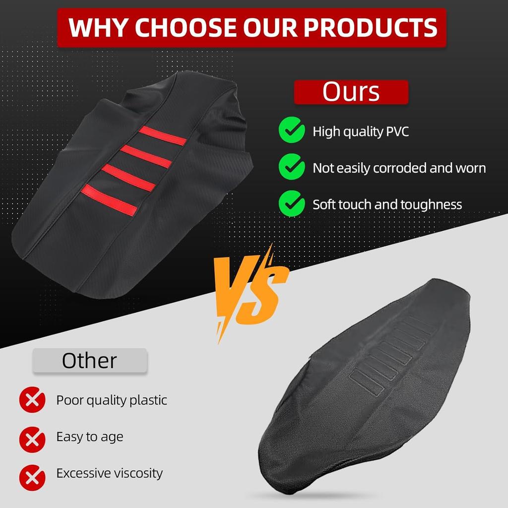 Motorcycle Ribbed Seat Cover for CRF50 CRF50F XR50 CRF 50 50F XR 50 Dirt Pit Bike Wrap Soft Seat Cushion Covers Protection Red