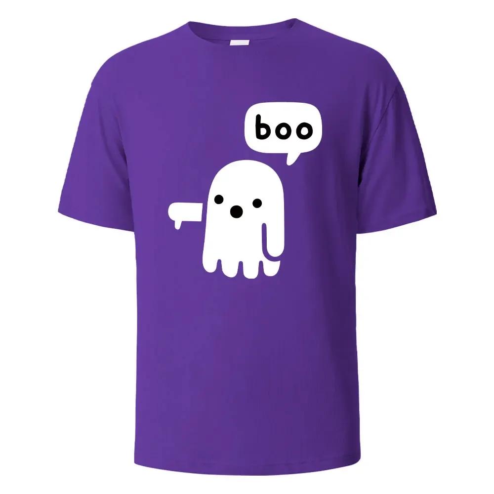 BOO Funny Street Printing T-shirt For Men Wowen 100%Cotton Summer Breathable Short-Sleeved Basic Tops O-neck Oversize Tees
