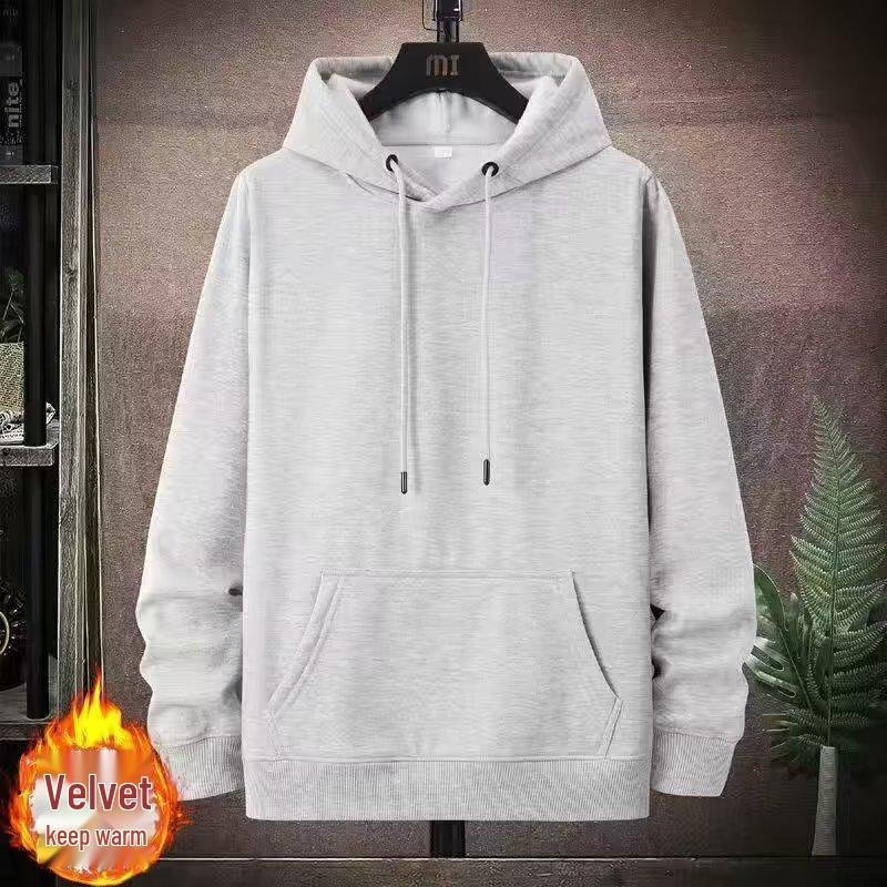 2024 Men's High-End Solid Color Fleece-Lined Hoodie for Autumn/Winter