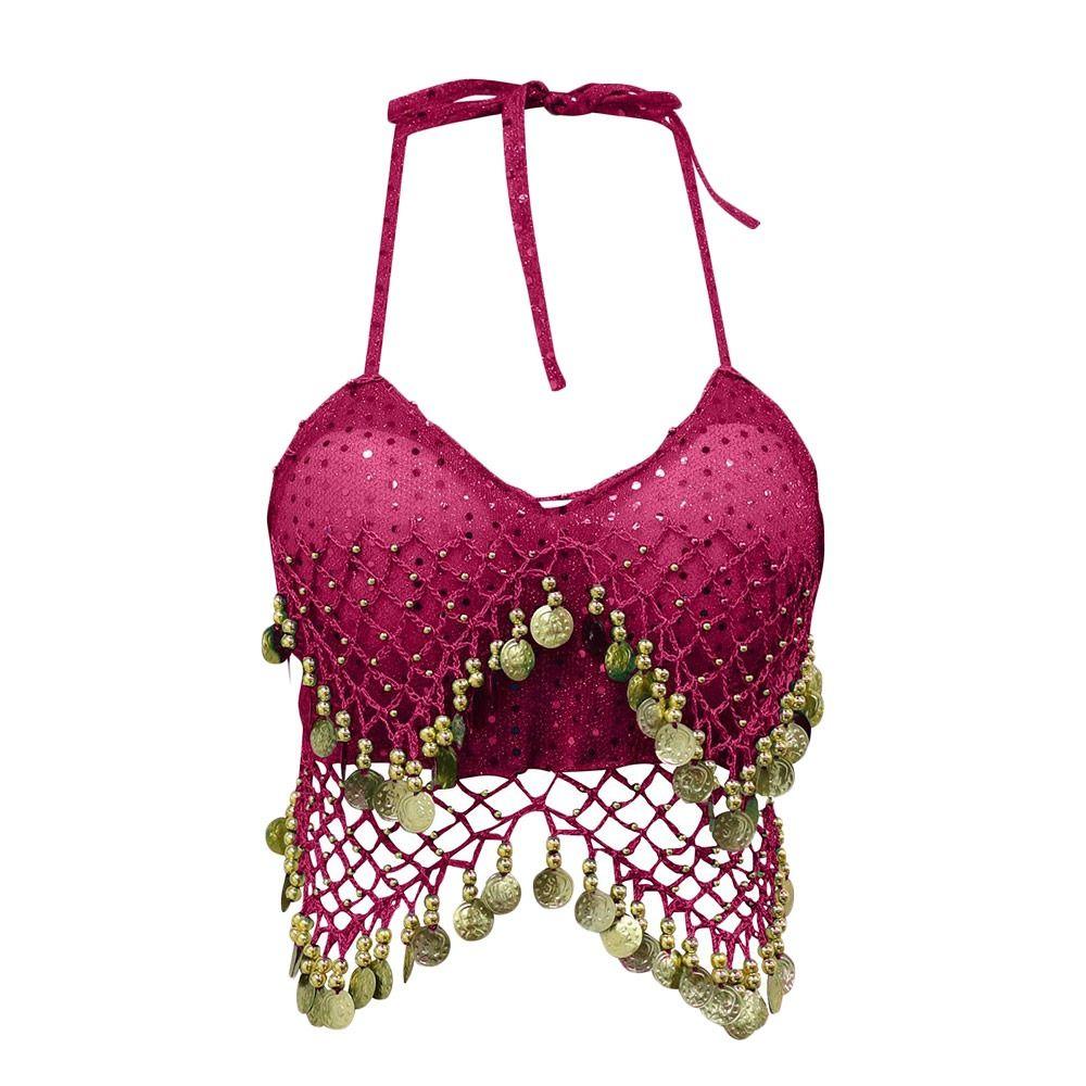 Shiny Latin Dance Top Halter Neck Stage Performance Top Sequins Crop Top  For Thailand/India/Arab