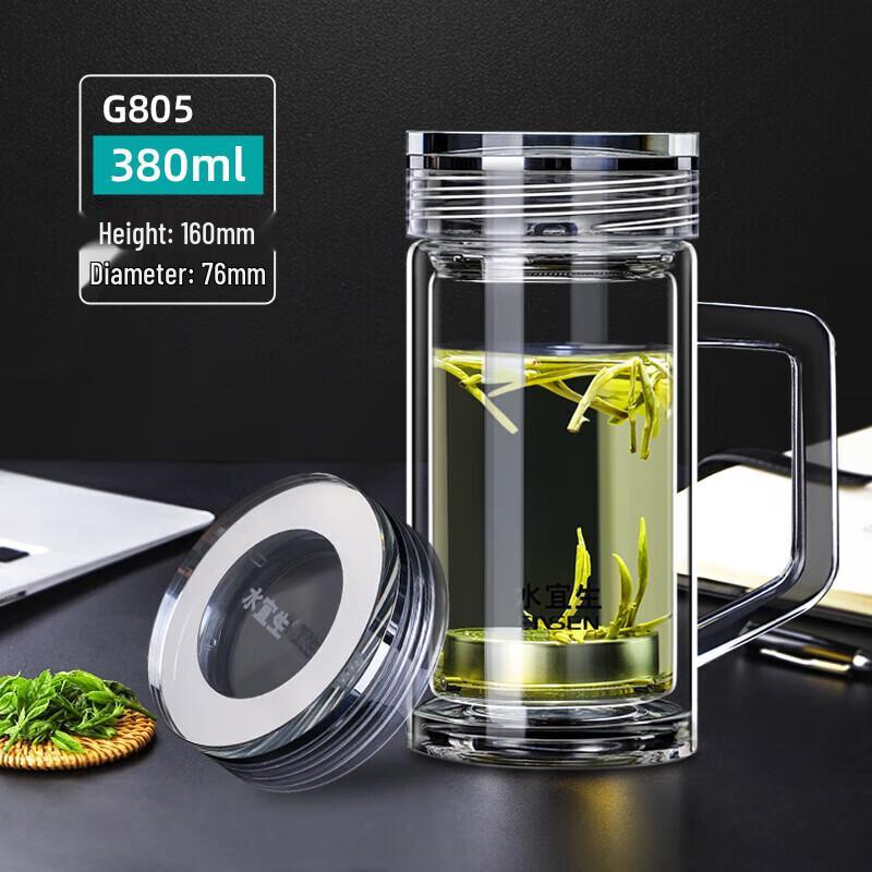 Shuiyisheng G805 Double-Wall Borosilicate Glass Tea Mug, 380ml