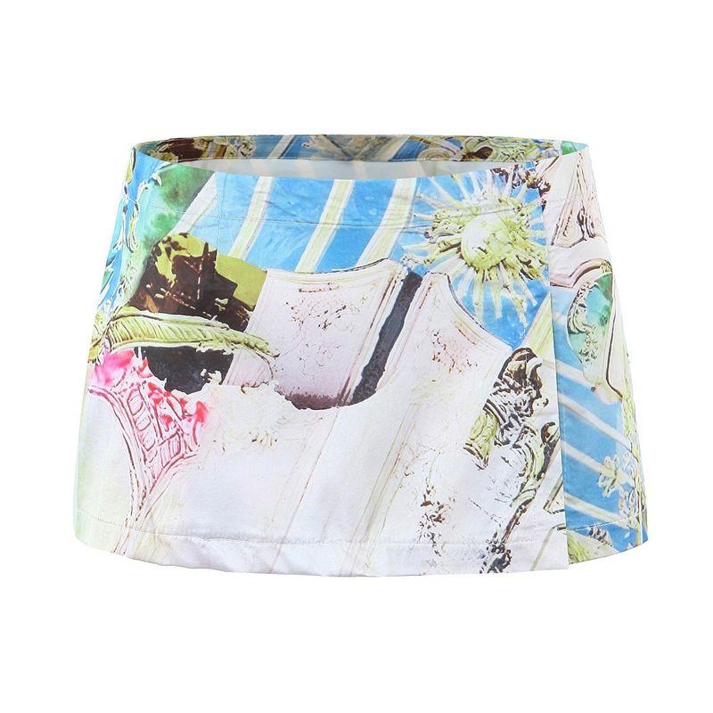 

Human Barbie Miaou American vintage Gyaru Style Design Sense Print Vest + Skirt Pure Desire Two-piece Set Print Skirt L