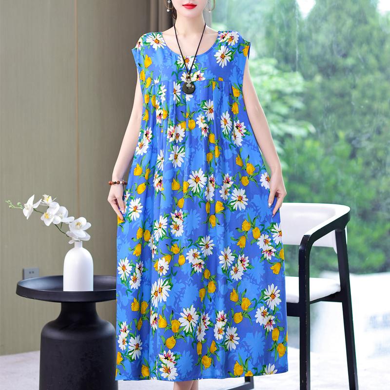 Plus Size Sommer Vintage Kleid Frau Oversize Lose ärmellose lässige elegante lange Kleider