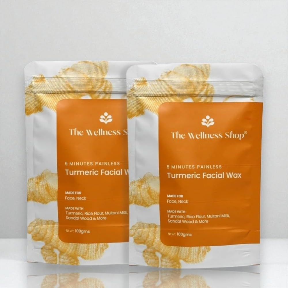The Wellness Shop Turmeric Facial Wax Powder- 100g | 5 Minute Painless Solution | Face Hair Removal Waxing Powder | No Skin Irritation & Rashes |