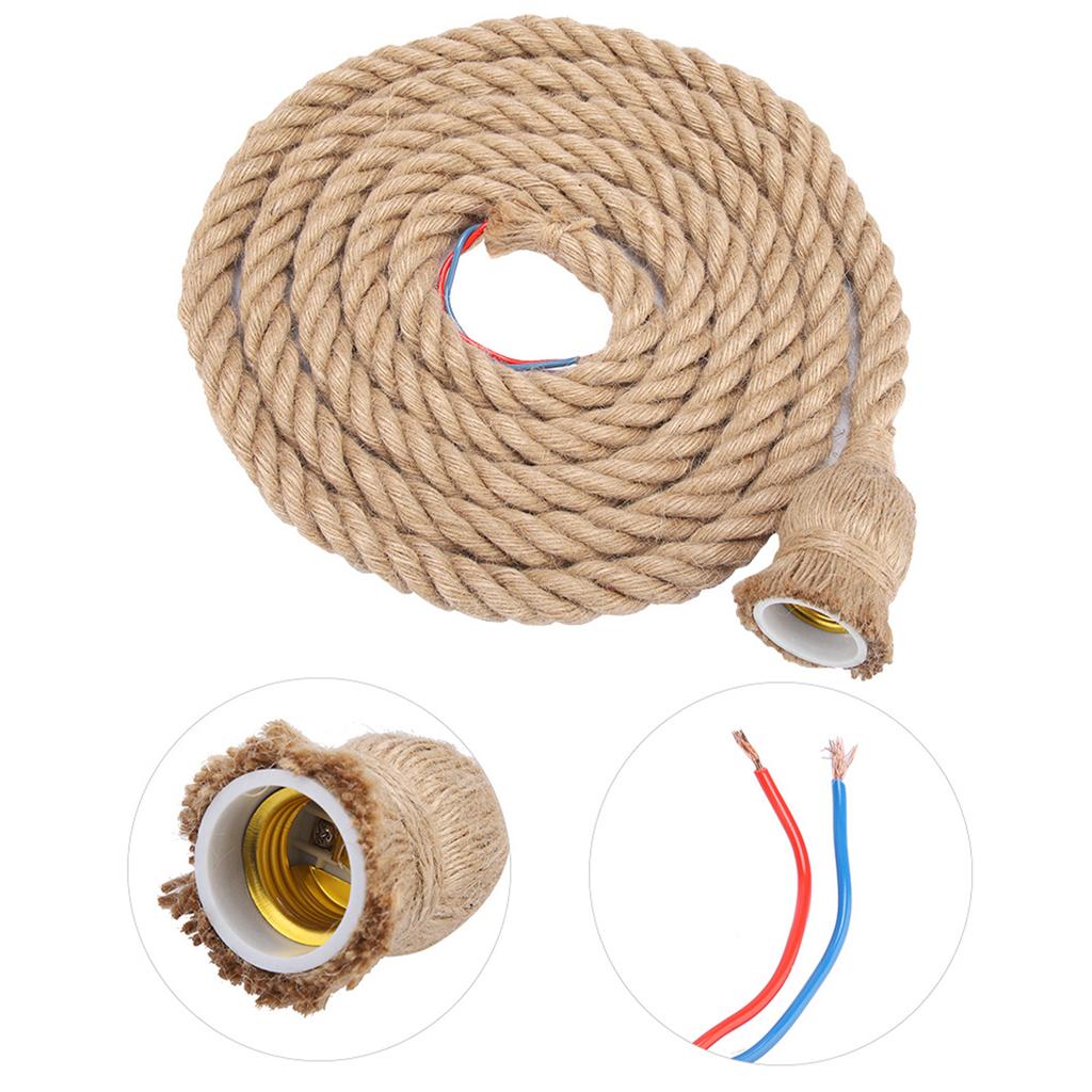 2m E27 Vintage Hemp Rope Ceiling Light Base Pendant Lamp Bulb Holder 85 265V