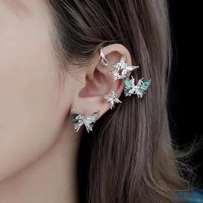 1 PIÈCE Boucles d'Oreilles Papillon Animal Manchette Gothique Rose Corbeau pour Femmes Ear Wrap Crawler Crochet Boucle d'Oreille Cristal de Luxe Bijoux Fleur