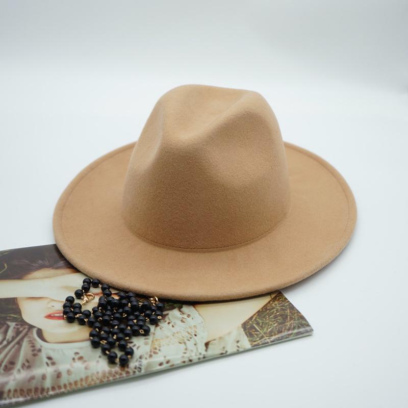 

Internet Celebrity With Pearl Chain Celebrity British Retro Black Wool Big Wide Brim Jazz Top Hat Female Autumn And Winter M（56-58cm）