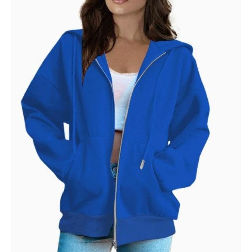 Women's Fashion Casual Solid Color Sweatshirt Autumn/Winter Long Sleeve Pocket Cardigan Jacket Zipper Hoodie Coat