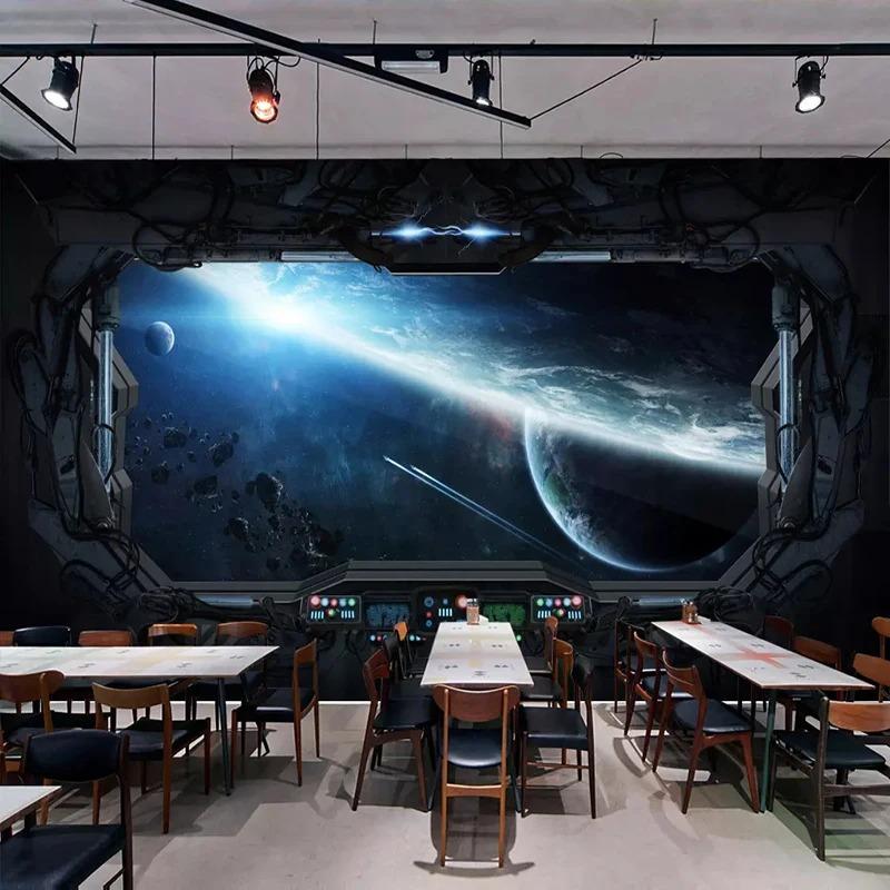 Custom 3D Photo Wallpaper Personality Cosmic Space Cabin Spacecraft Wall Painting 3D Restaurant Hotel Internet Gaming Room Mural Wall Paper