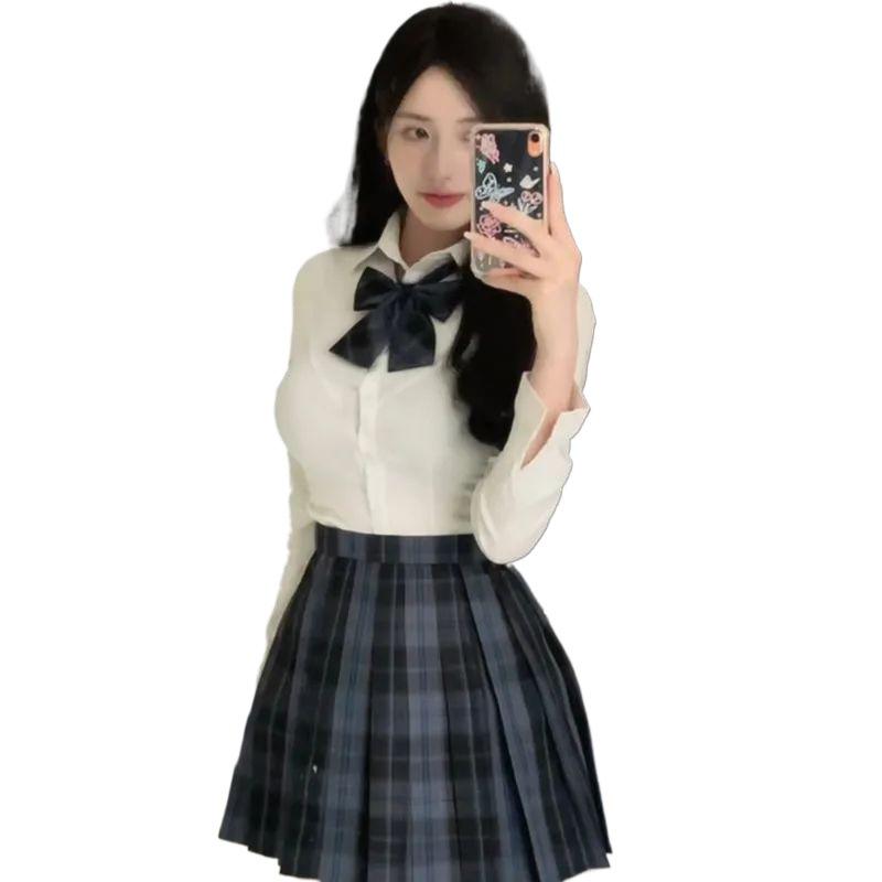 Autumn Academy Style Waist-Hugging Long Sleeve Shirt for Women