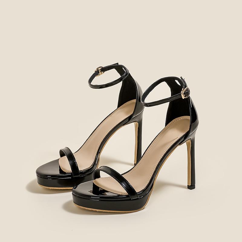 Fashion Comemore Women's High-Heeled Sandals Platform Ankle Buckle Fish Mouth Sexy Nightclub-Style Sexy Stiletto Heel Solid Sandales