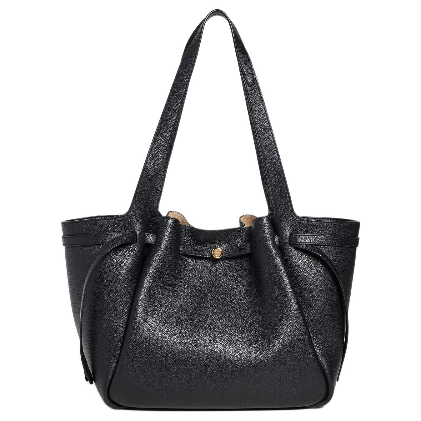 

Tory Burch Romy Tote Bag With Gold Hardware And Magnetic Closure In Litchi Grain Leather Women Tote Black 163388-001 Basic Set (Bag+Dust Bag)