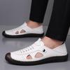 Fashion Breathable Handmade Hollow Out Leather Men Loafers Shoes Slip On Leather Outdoor Men Flats Sandals Daily Commute Casual Sandals