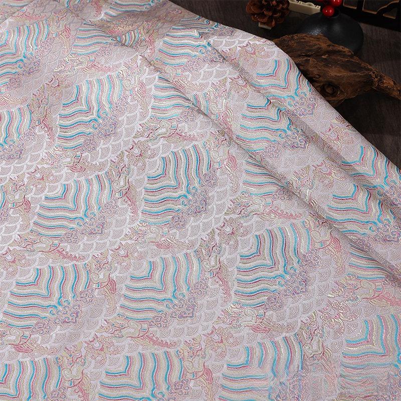 Ocean Wave Pattern Brocade Fabric Jacquard Satin Cloth for Handmade Diy Cheongsam Cushion Pillow Sachet Ethnic Costumes