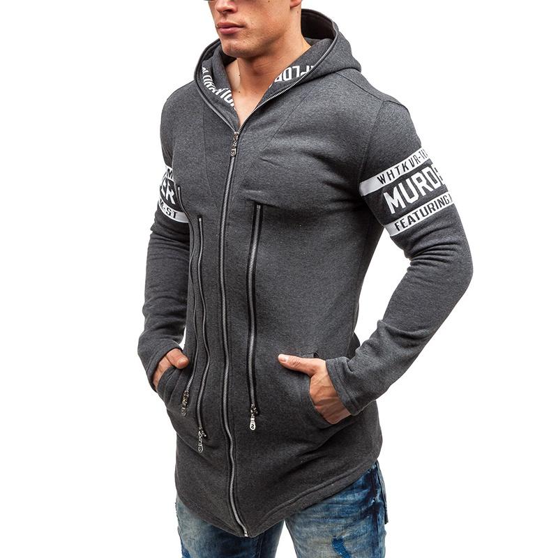 Premium Cotton Blend Men Slim Hoodie With Zipper Pocket And Classic Print Design