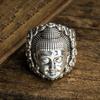 Adjustable Plated Vintage Buddhist Ring With Dainichi Nyorai Motif Unisex Boho Statement Jewelry