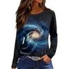 Women's Fashion Casual Slit Hem Round Neck Long Sleeve Loose Printed T,Shirt Ladies Top
