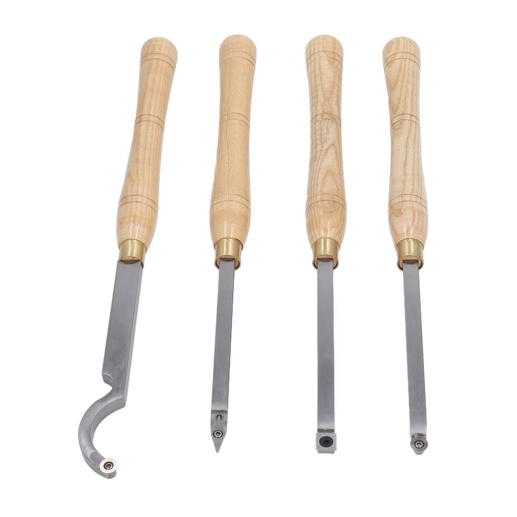 4PCS Lathe Turning Tool Set Removable Wooden Handle Incisive Hard Alloy Steel Lathe Tool for