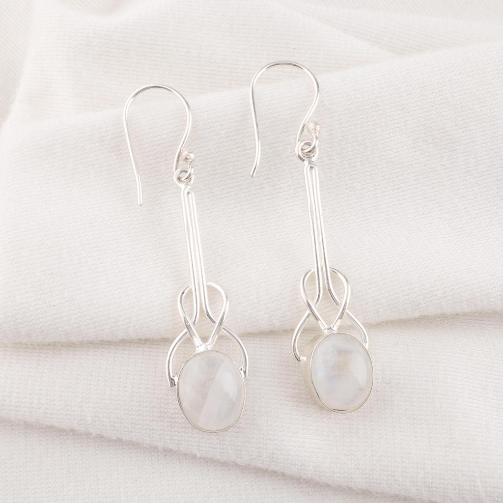 Regenbogen-Mondstein Ohrringe Edelsteinschmuck, 925 Sterlingsilber Ohrringe, Handgefertigte Alltags-Schmuckohrringe