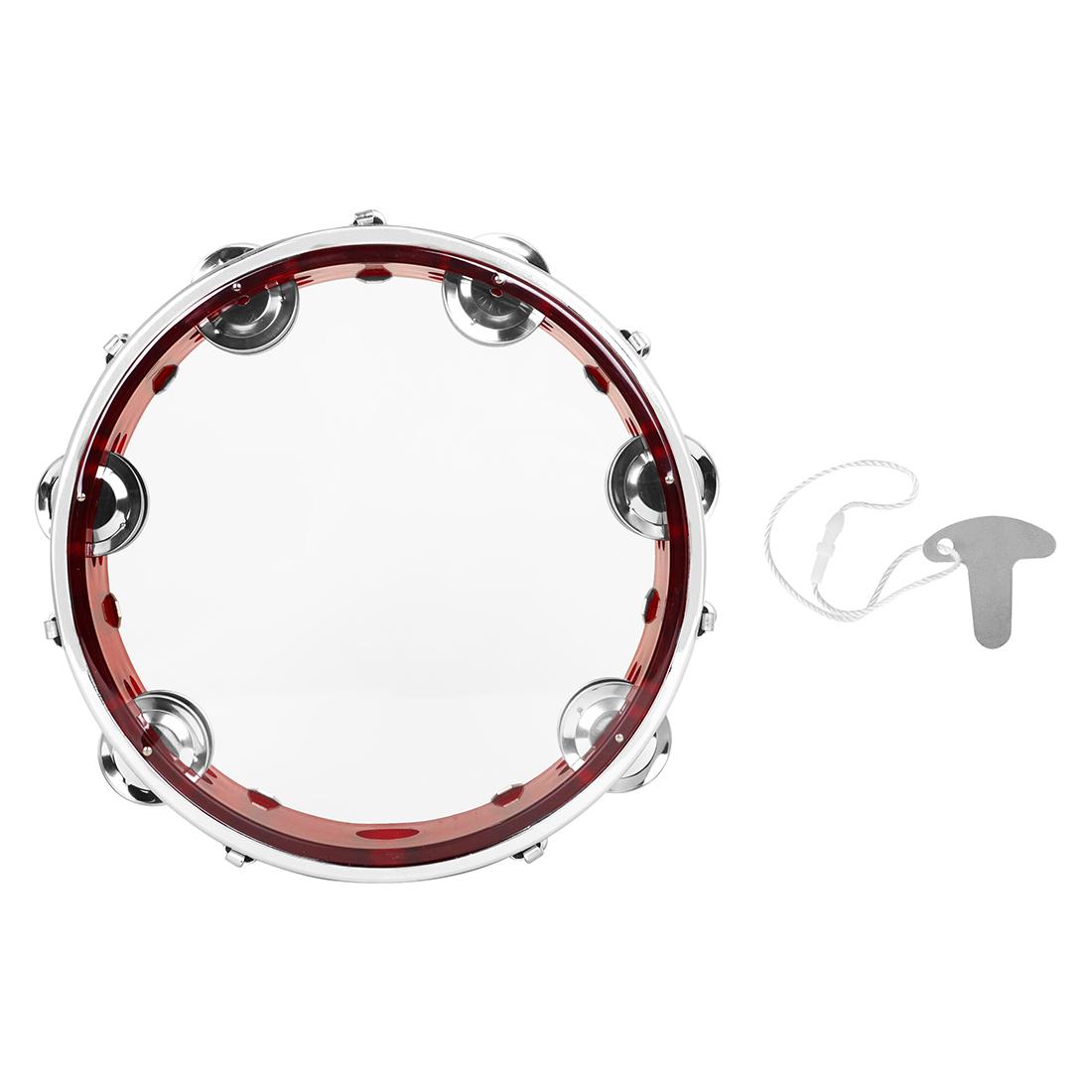 

8-дюймовый прозрачный тамбурин с двойным рядом бубенцов, ручной колокольчик, ручной барабан со звуком морских барабанов, звуком волн, океанский барабан красный