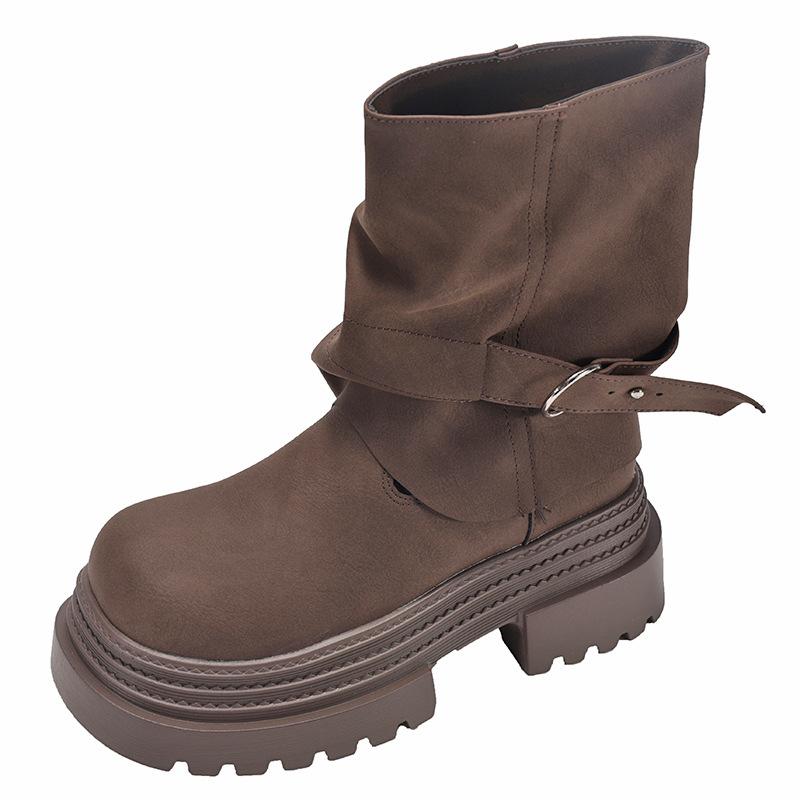 Vintage British style platform thick heel Martin boots women's 2025 new summer explosion Maillard trousers short boots