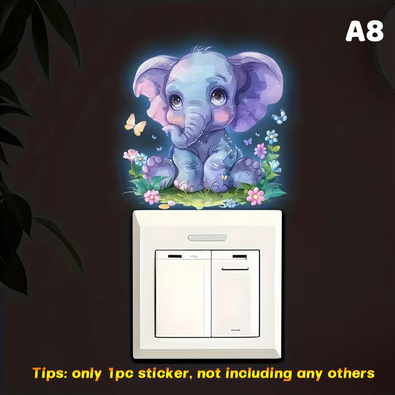 Glow-in-the-Dark Switch Stickers Penguins Elephants Design Self-Adhesive Removable Wall Stickers Suitable For Switches & Outlets