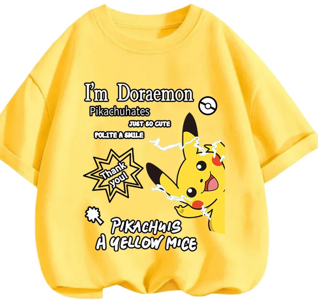 Breathable Summer Short Sleeve T Shirt Pikachu Casual Leisure Style Classic Cartoon Design For Children 3 To 14