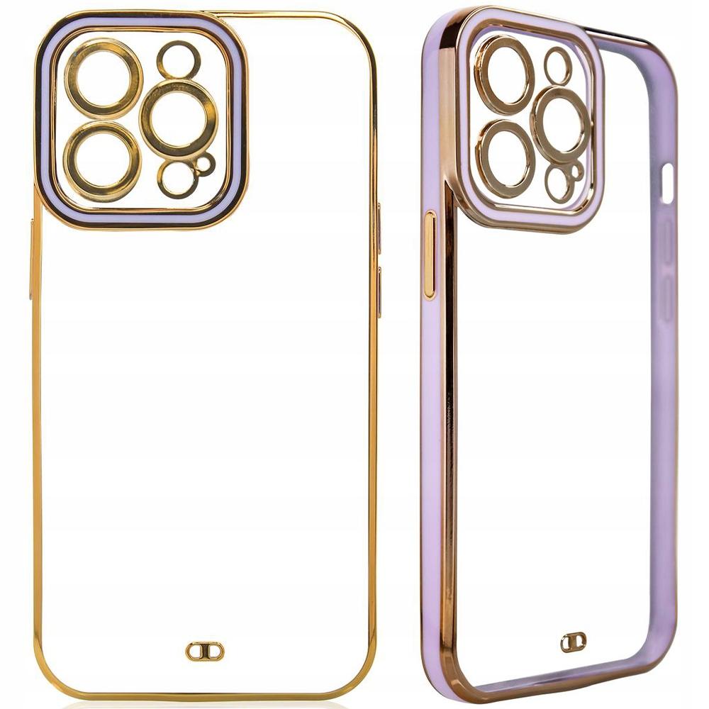 Fashion Case Etui Do Samsung Galaxy A12 5G Żelowy Pokrowiec Ze Złotą Ramką Fioletowy