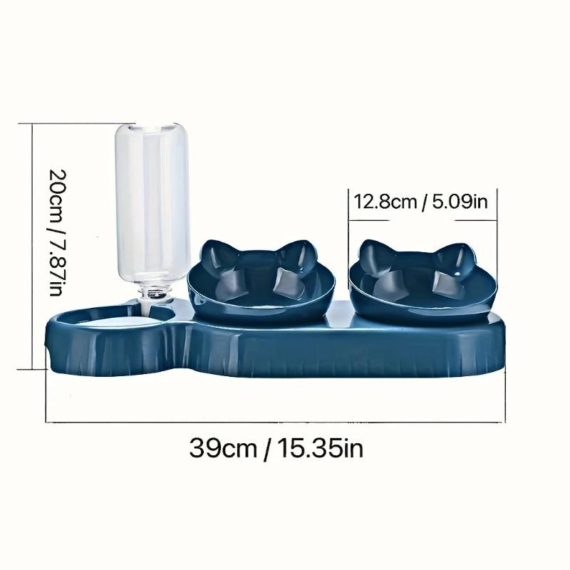 Pet Bowls with Water Feeder 3 in 1 Ear Design Tilted Cat Water and Food Bowl Set with Gravity Water Bottle for Neck Protection