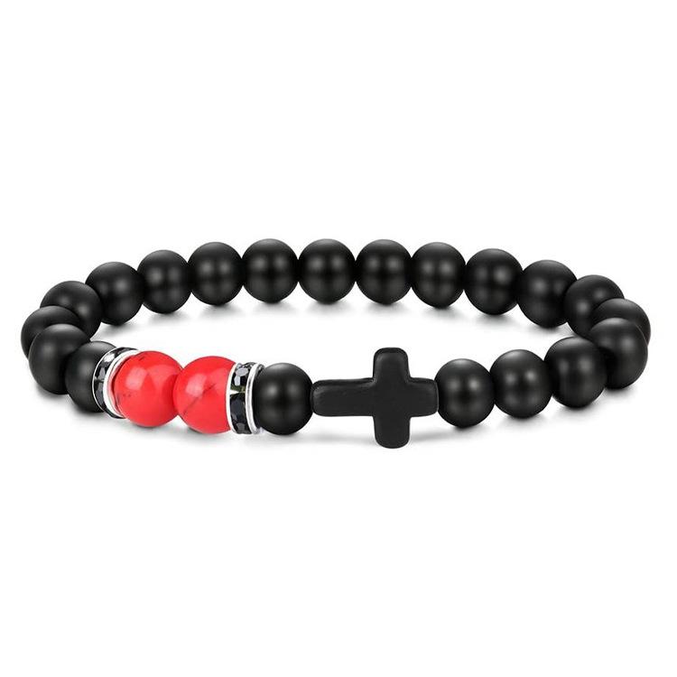 New Retro Cross Natural Stone Bracelet Tiger Eye Stone Lava Volcanic Stone Elastic Bead Men's Bracelet