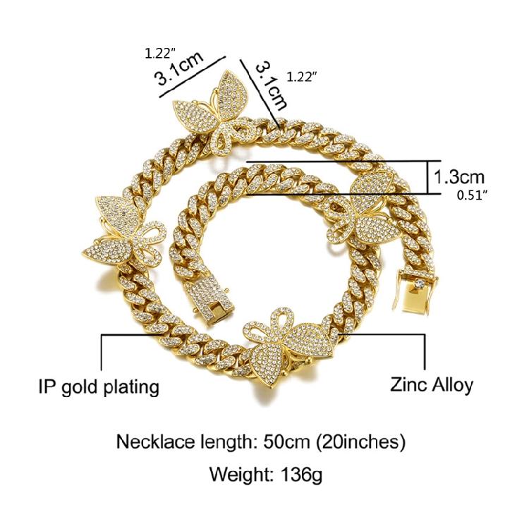 Bling Cuban Link Chain Butterfly Choker Necklace Thick Rapper Chains Hip-Hop