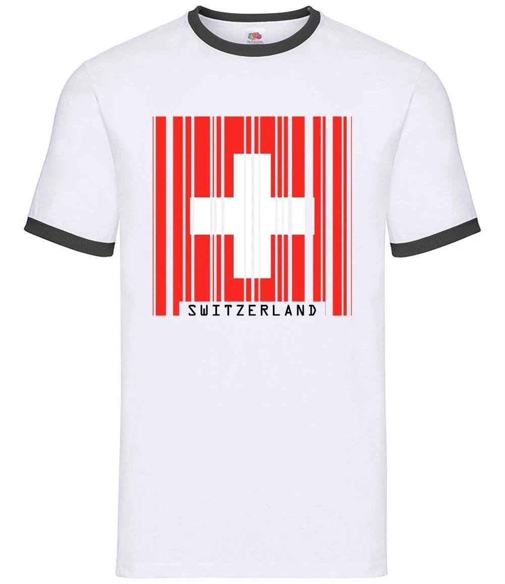 Switzerland Barcode Style Flag - Mens Ringer - Country Travel Flags City XXXXL