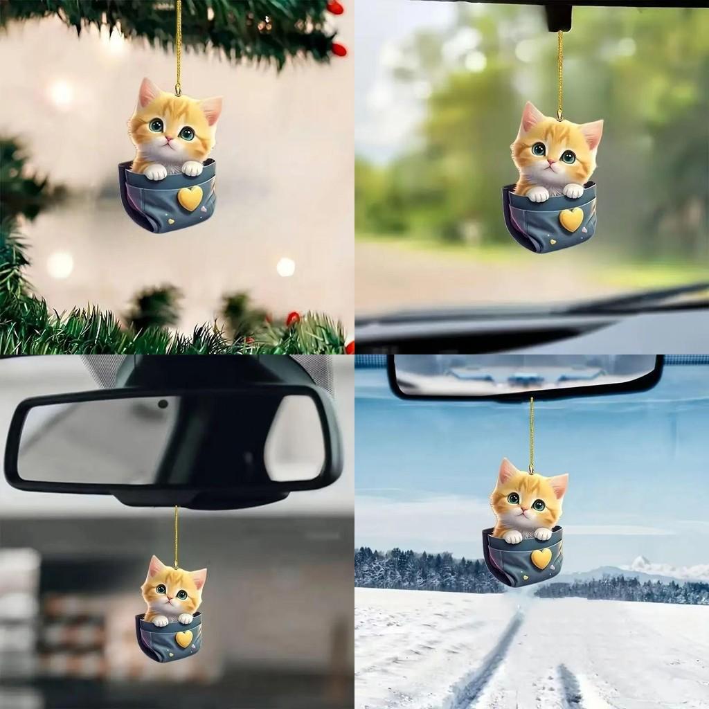 Accessories Car Interior Acrylic Cute Cat Rearview Mirror Charm Decor Pendant