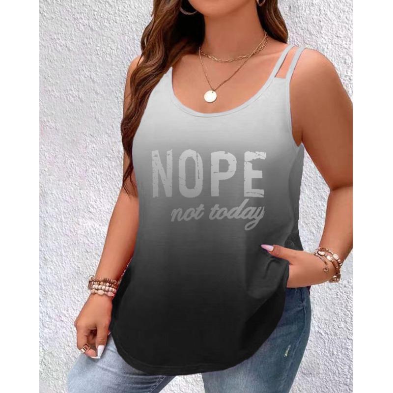 

Летняя женская круглая горловина с градиентным буквенным принтом без рукавов с двойным плечом XXL серый