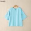 ZANZEA Women Casual Round Neck Loose 3/4 Sleeve Blouse