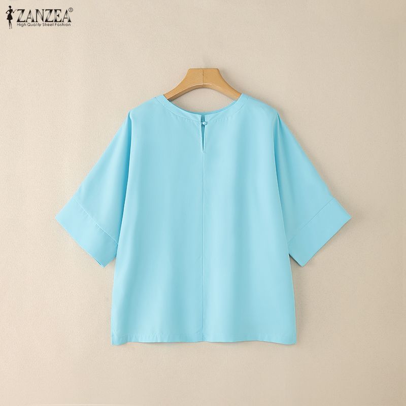 ZANZEA Women Casual Round Neck Loose 3/4 Sleeve Blouse