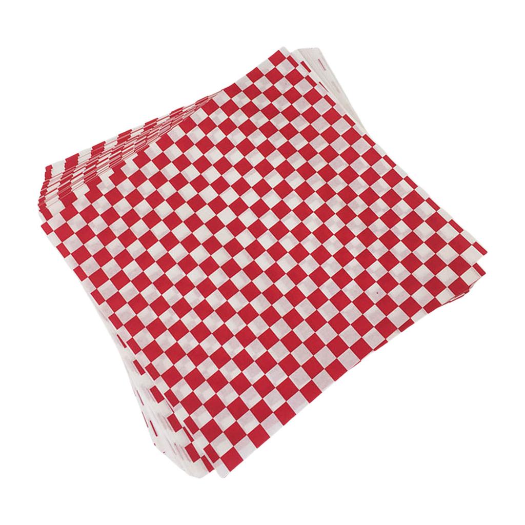 100er Pack Lebensmittelpapier-Einlagen Ölbeständiges Verpackungspapier Quadratische Lebensmittel-Verpackungsbögen Geeignet für Delikatessenkörbe