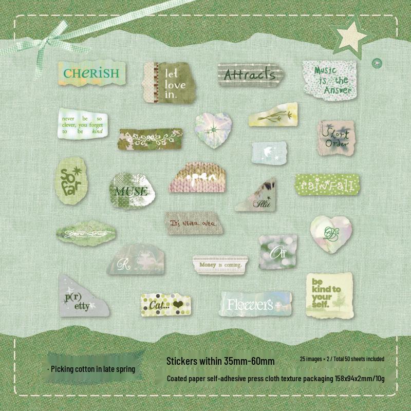 Twilight Velvet Fabric Journal Stickers: Retro English Collage Set (6 Types)