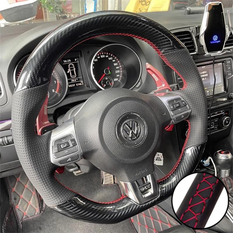DIY Auto Lenkradabdeckung Kohlefaser Leder Für Volkswagen Golf 6 GTI MK6 VW Polo GTI Scirocco R Passat CC R-Line 2010