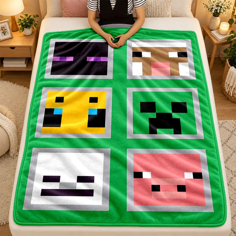 Flannel Blanketminecraft Warm Soft Throw Blanket for Indoor Sofa Bed Living Room Use